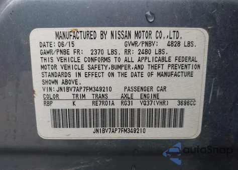 2015 Infiniti Q50 from USA, damaged, VIN JN1BV7AP7FM349210